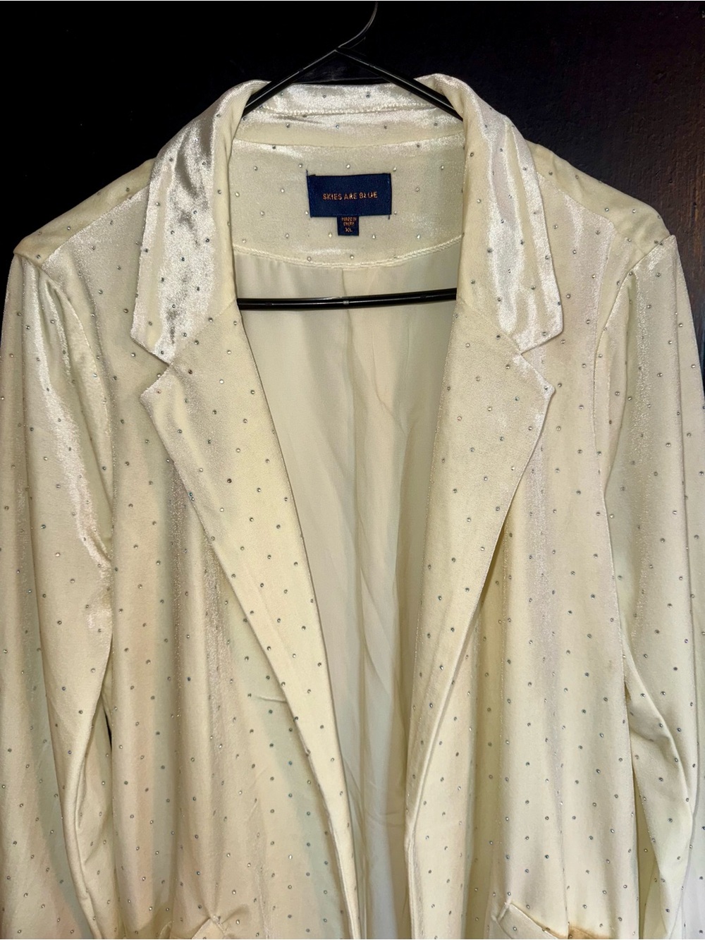 Skies Are Blue Cream Rhinestone Long Blazer